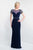 Blush - S2028 Beaded Cap Sleeves Jersey Sheath Gown In Blue