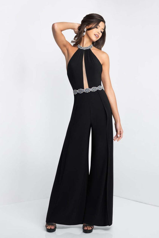 Blush - 11583 Halter Beaded Jersey Jumpsuit In Black