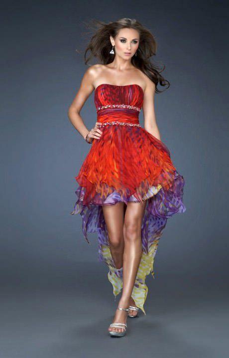 La Femme - High Low Print Homecoming Dress 18051 In Red and Multi-Color