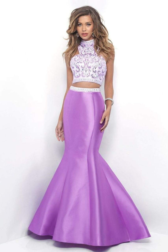 Blush - Two-Piece Embellished High Neck Trumpet Gown 11280 in White and Purple