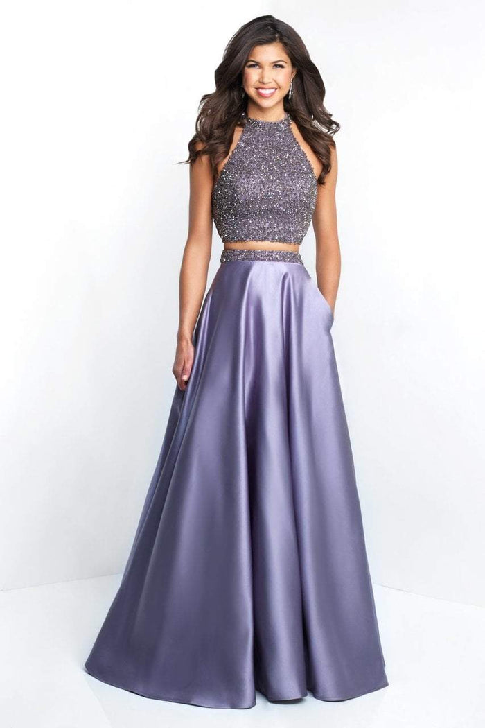 Blush - 5651 Embellished High Halter A-line Dress In Purple and Gray