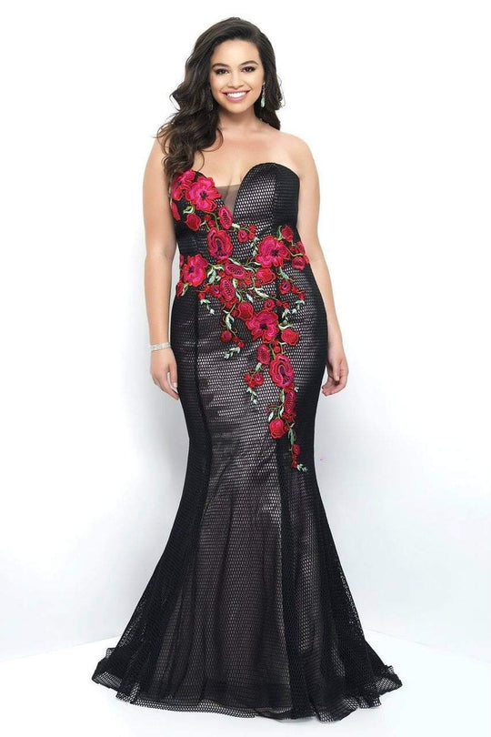Blush Too - Strapless Floral Mermaid Gown 11265W in Black and Multi-Color