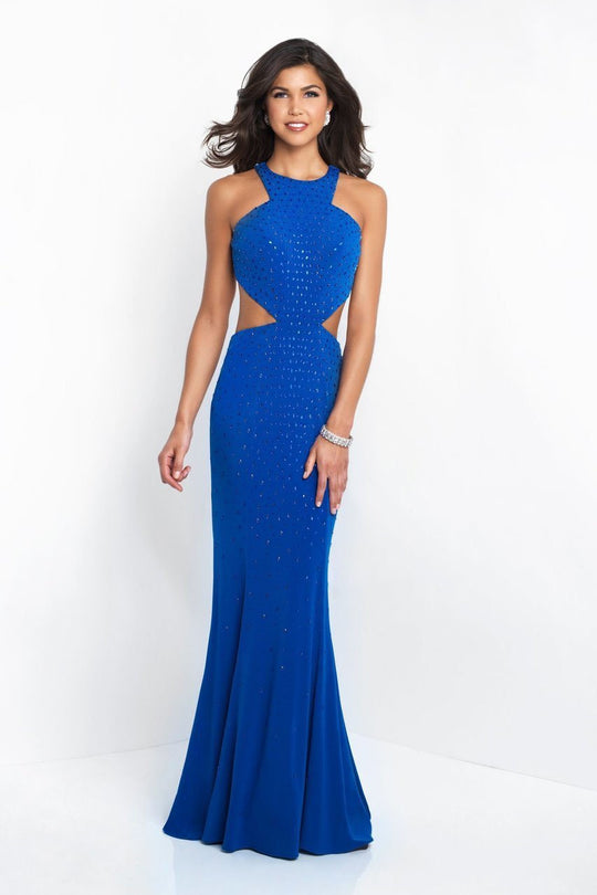 Intrigue - 415 Beaded High Halter Sheath Dress In Blue