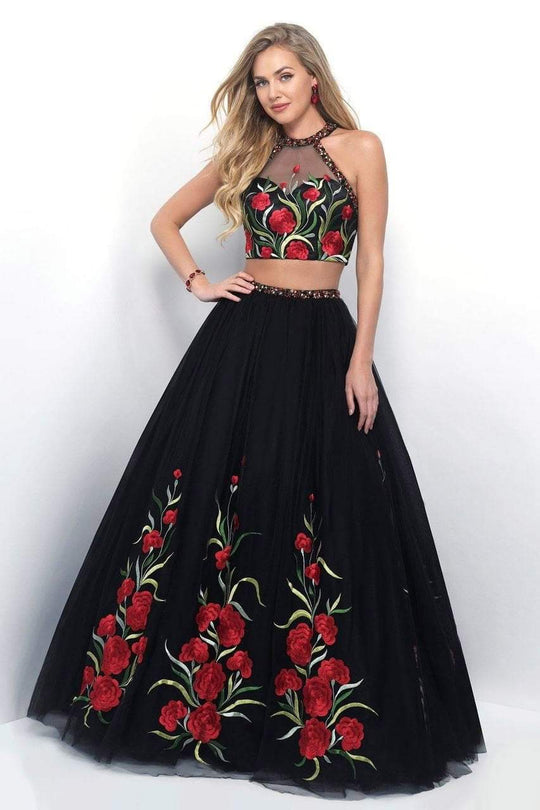 Blush - Two-Piece Jeweled and Floral Embroidered Ball Gown 5606 in Black and Multi-Color