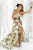 Blush - One Shoulder Printed Long Dress with Slit 9309 In Cream and Black