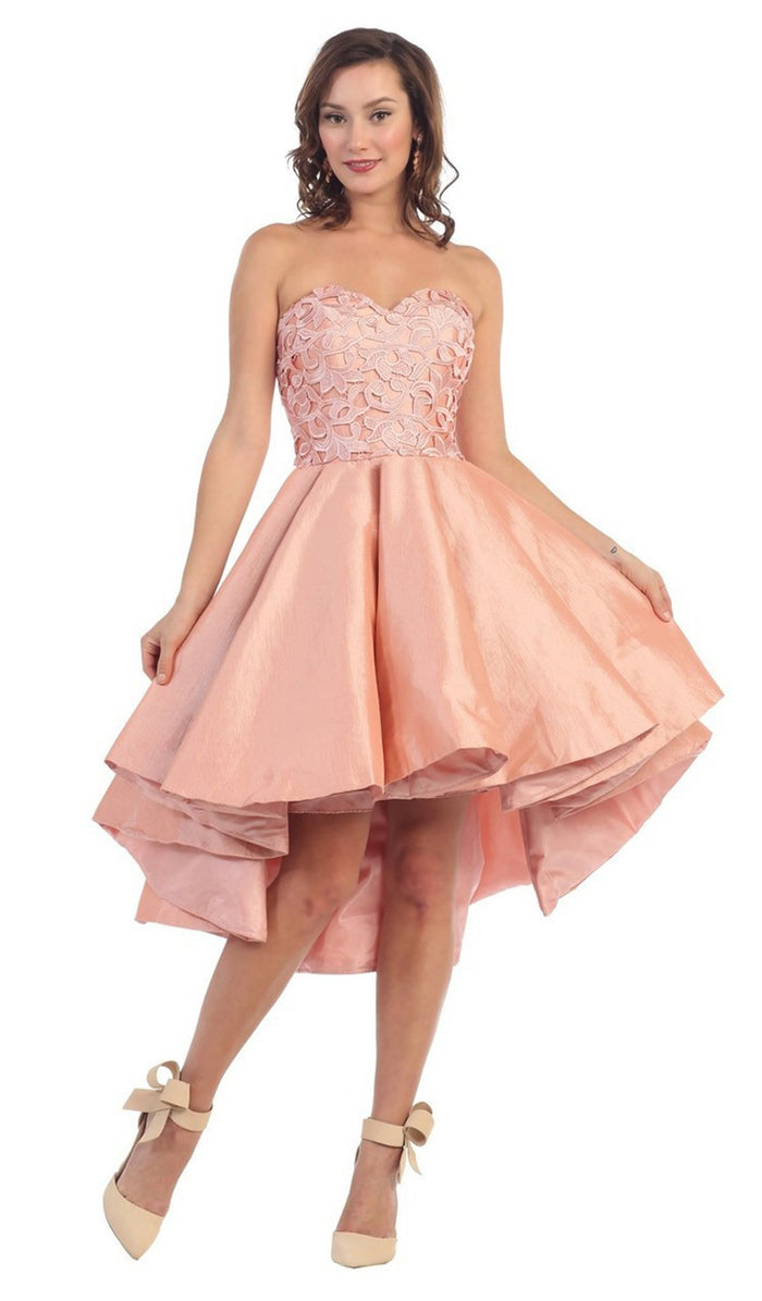 Strapless High-Low Pleated Cocktail Dress
