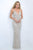 Blush - Sparkling Plunging Long Dress 7005 in Nude and Silver