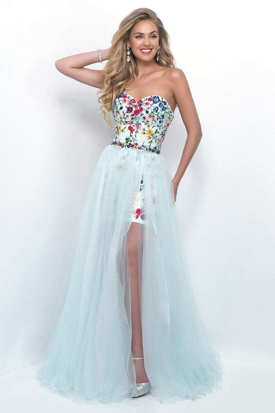 Blush - Floral Sweetheart Tulle A-Line Dress 11282 in Green and Multi-Color