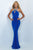 Blush - Bejeweled Halter Cutout Sheath Gown 11031 in Blue