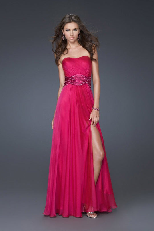 La Femme - Dazzling Bejeweled Sweetheart Neck A-Line Dress 15933 in Pink