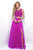 Beaded Cropped Top Bare Midriff Two Piece Dress in Magenta