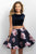 Blush - Two-Piece Floral Jewel Neck Velvet A-Line Dress 11179 In Black and Multi-Color