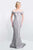 Blush - S2019 Shawl Off-Shoulder Beaded Lace Sheath Gown In Silver