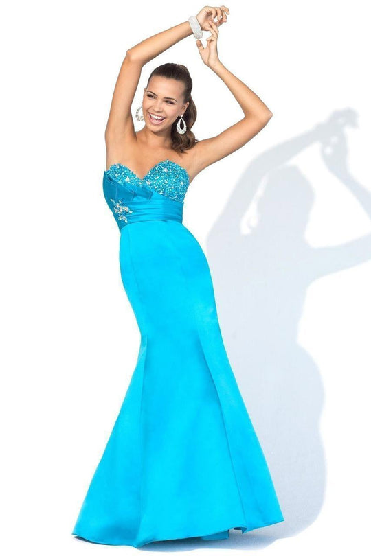 Blush - Beaded Sweetheart Satin Trumpet Gown 9304 in Blue