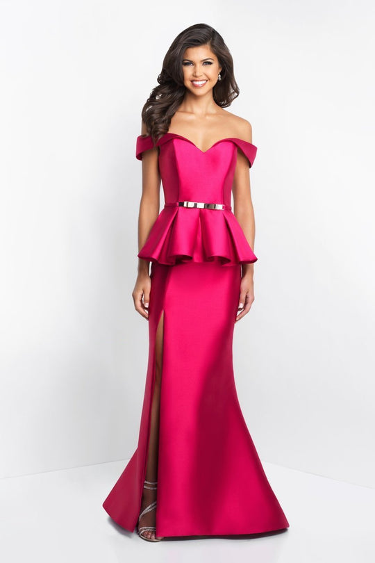 Blush - C1048 Off-Shoulder Pleated Peplum Sheath Dress In Red