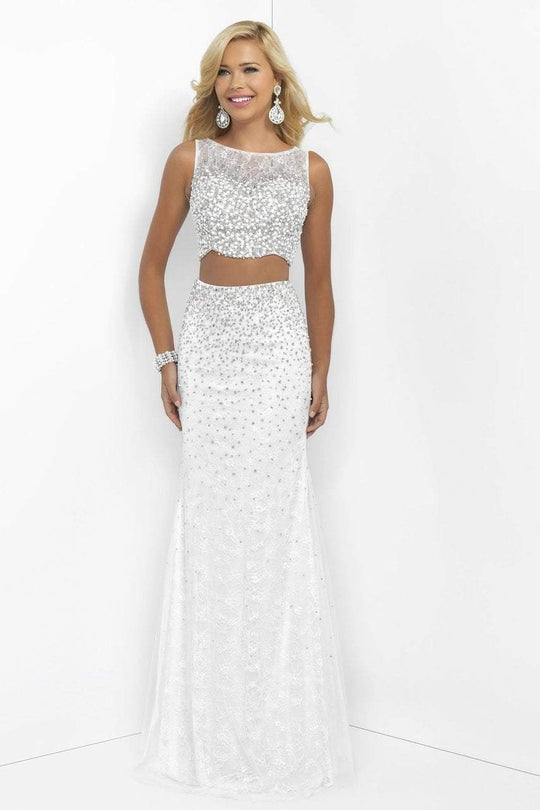 Blush - Beaded Bateau Neck Two Piece Sheath Gown 11066 In White