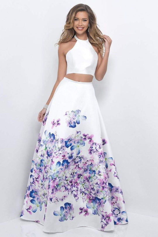 Blush - Two-Piece Floral Halter Neck Mikado A-Line Gown 11218 In White and Multi-Color