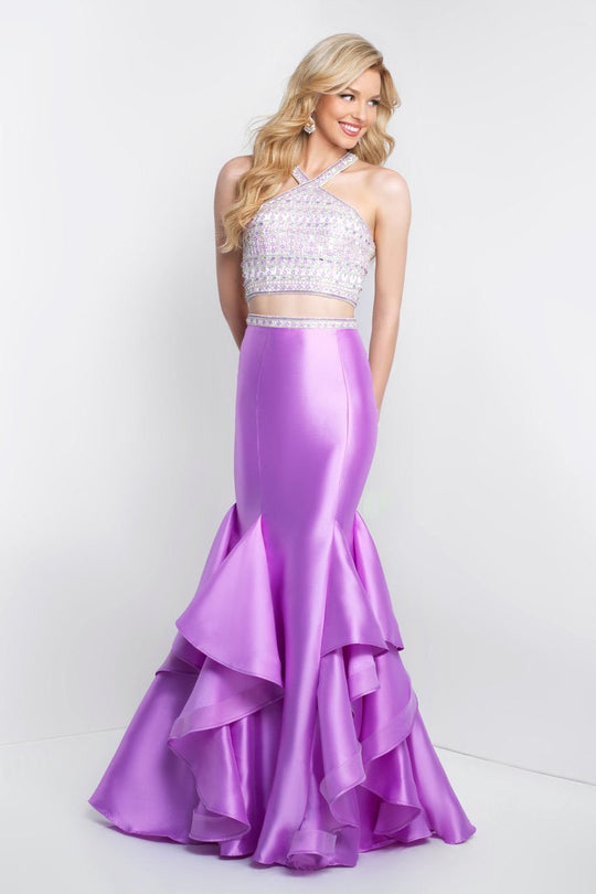 Intrigue - 417 Beaded Halter Mermaid Dress In Purple and Multi-Color