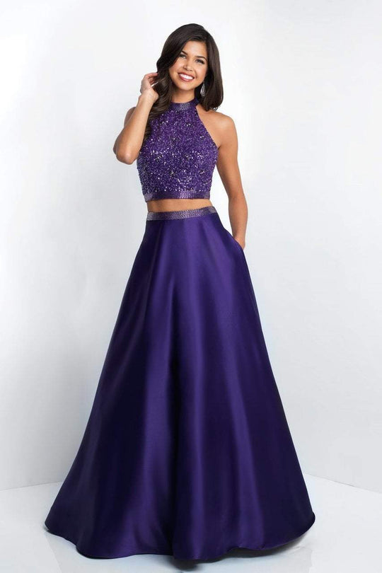 Blush - 5652 Two Piece High Halter A-line Dress In Purple