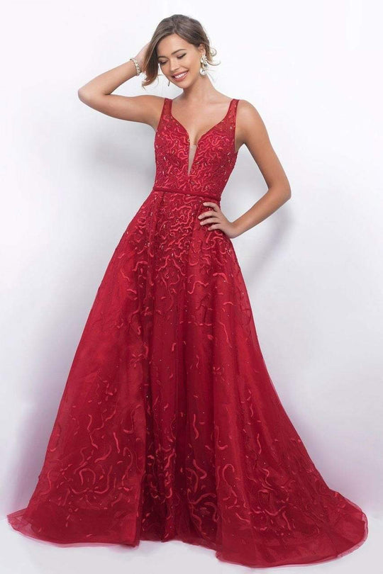 Blush - Jeweled and Embroidered V-Neck Ball Gown 5602 in Red