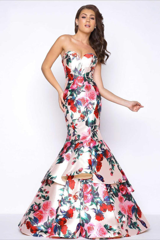 Mac Duggal - Floral Print Mermaid Prom Dress 79095M in Multi-Color and Floral