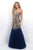 Blush - Gilded Scalloped Sweetheart Trumpet Gown 7107 in Blue and Gold
