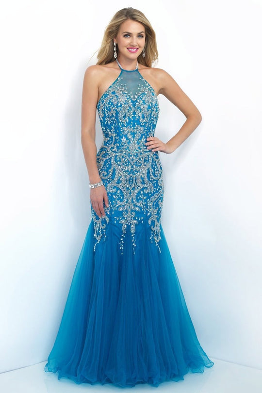 Blush - Glittering Embellished Halter Long Gown  7009 In Blue