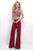 Blush - Beaded V-Neck Jersey Pantsuit 11290 In Red