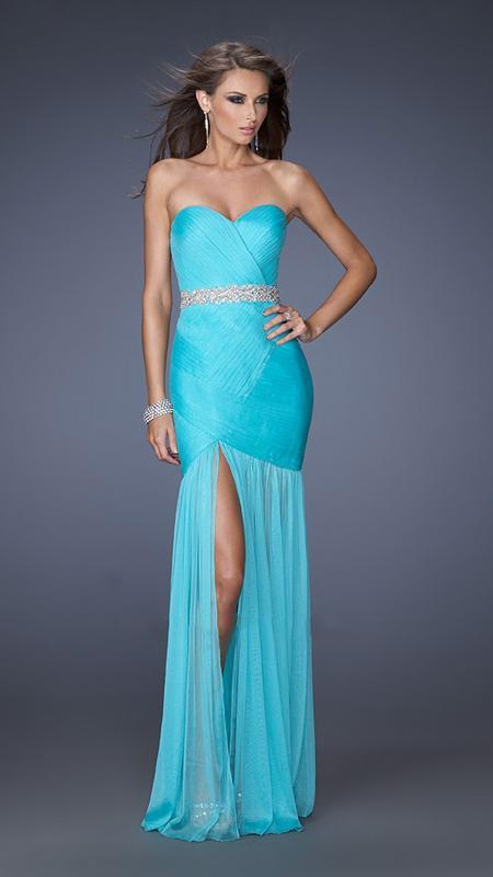 La Femme - Interlaced Sweetheart Modified A-Line Gown with Split Fishtail 19764 In Blue