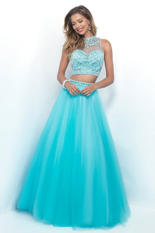 Blush - Regal Jewel Illusion A-Line Gown 5618 in Blue