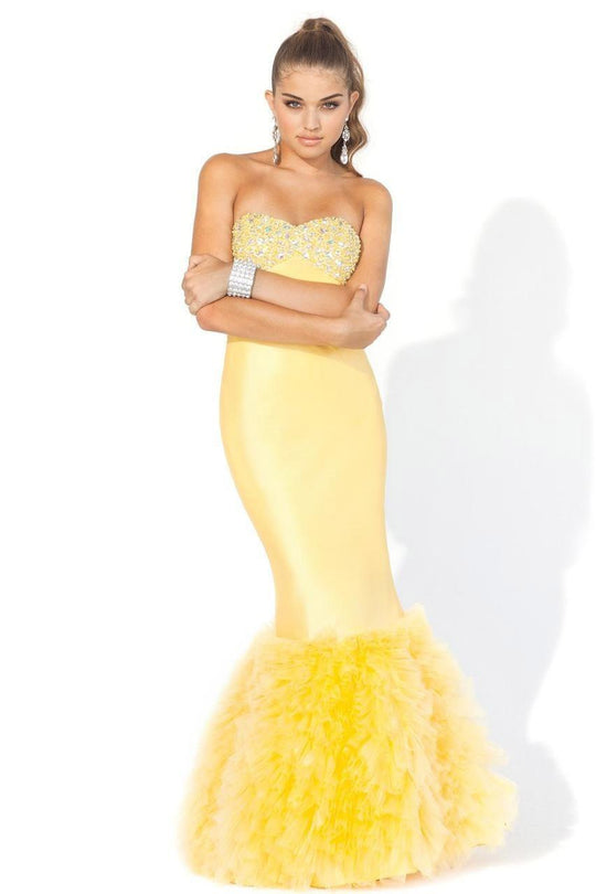 Blush - Radiant Sweetheart Tulle Mermaid Gown 9300 In Yellow