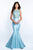 Blush - C1012 Jewel Neck Asymmetric Beaded Mermaid Dress In Blue