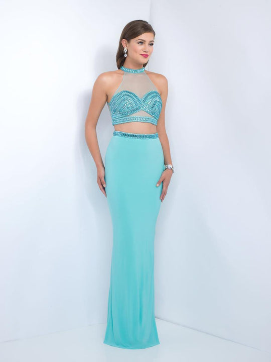 Intrigue - Beaded High Neckline Two-Piece Evening Dress 181 In Blue