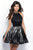 Blush - 11367 Embellished Halter Printed Faille A-line Dress In Black and Gold