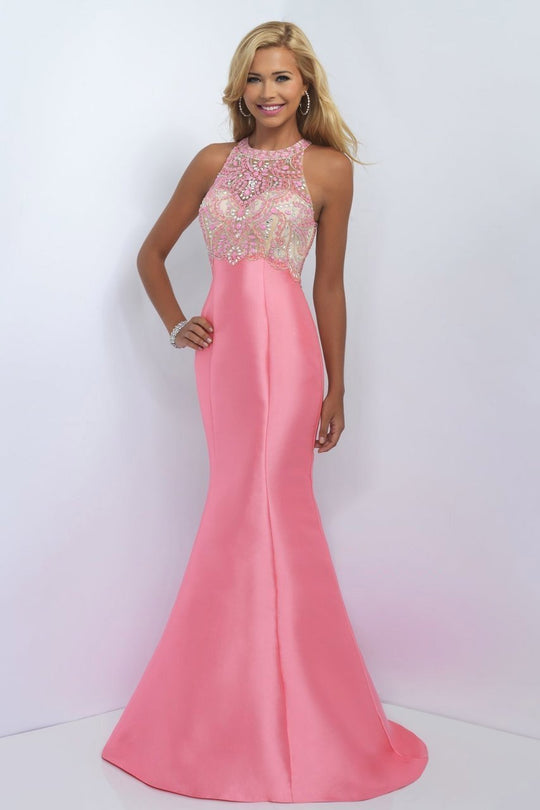 Blush - Jeweled Halter Neck Taffetta Mermaid Dress 11093 In Pink