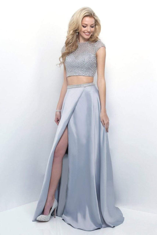 Blush - Two-Piece Crystal-encrusted Satin A-Line Dress 11213 In Silver