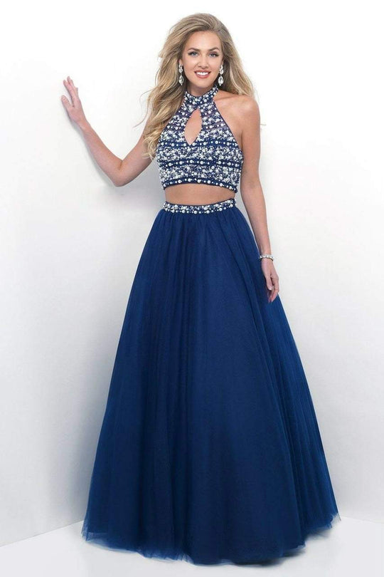 Blush - Two-Piece Halter Keyhole Tulle A-Line Gown 5609 in Blue