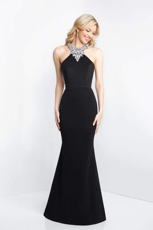Blush - C1022 Crystal Beaded Halter Neck Mermaid Dress In Black