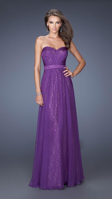 La Femme - Romantic Ruched Lace Sweetheart A-Line Gown 19833 In Purple