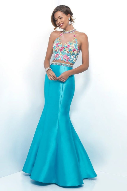 Blush - Two-Piece Embellished Mikado Trumpet Gown 11250 in Blue and Multi-Color