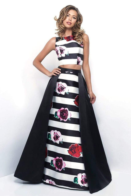 Blush - Two-Piece Printed Jewel Neck Mikado Ball Gown 5612 In Black and Multi-Color