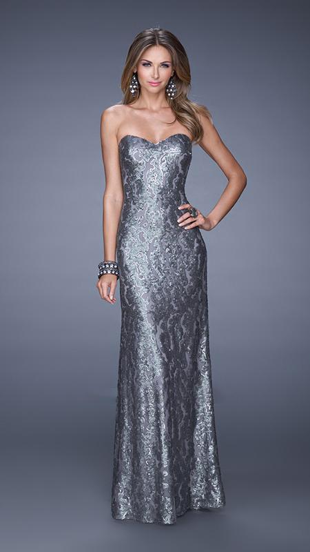 La Femme - Sequined Strapless Sweetheart Sheath Gown 18917 In Gray