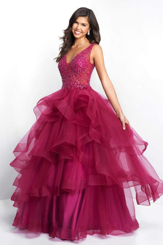 Blush - 5671 Embellished Deep V-neck Ballgown In Pink