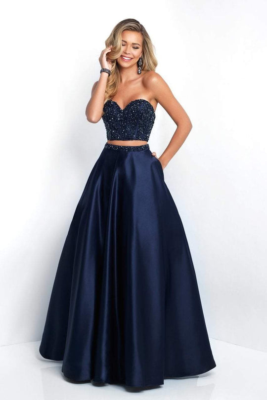 Blush - 5660 Embellished Strapless A-line Dress In Blue