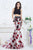 Janique 7517  2 Piece Lace Top Floral Printed Faille Mermaid Gown in Black and  Floral