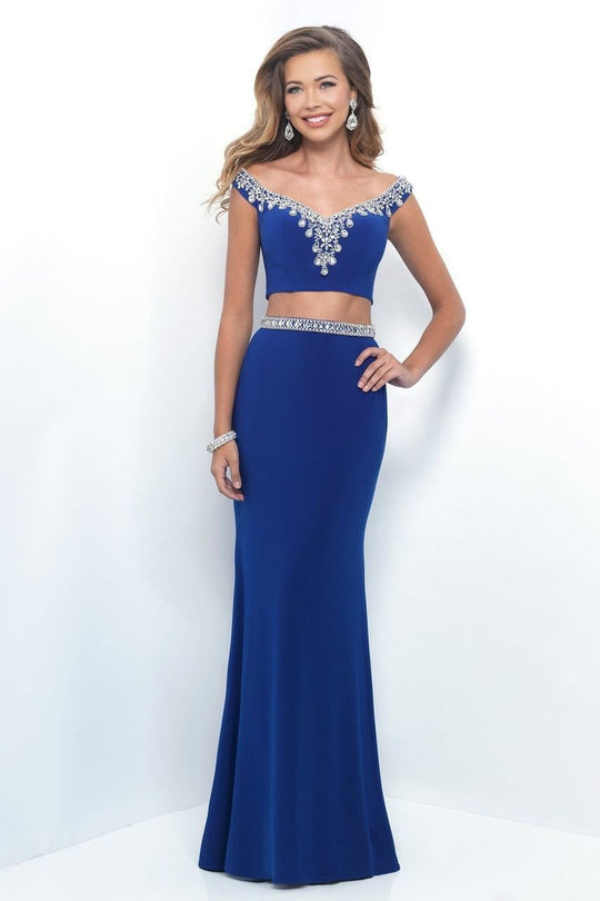 Blush - Bateau Neck Jersey Sheath Dress 11306 in Blue