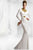 Janique W993 - Bejeweled High Neck Long Sleeved Gown in White