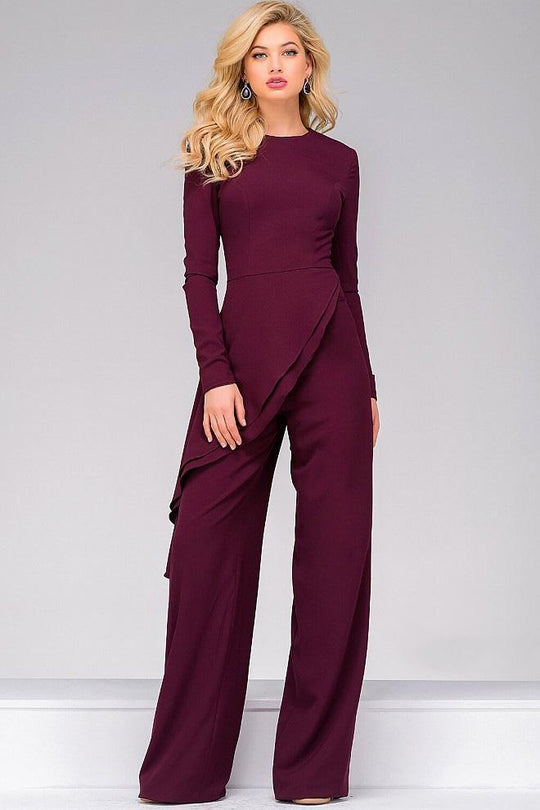 Streamlined Jewel Jumpsuit with an Asymmetrical Flounce 48027