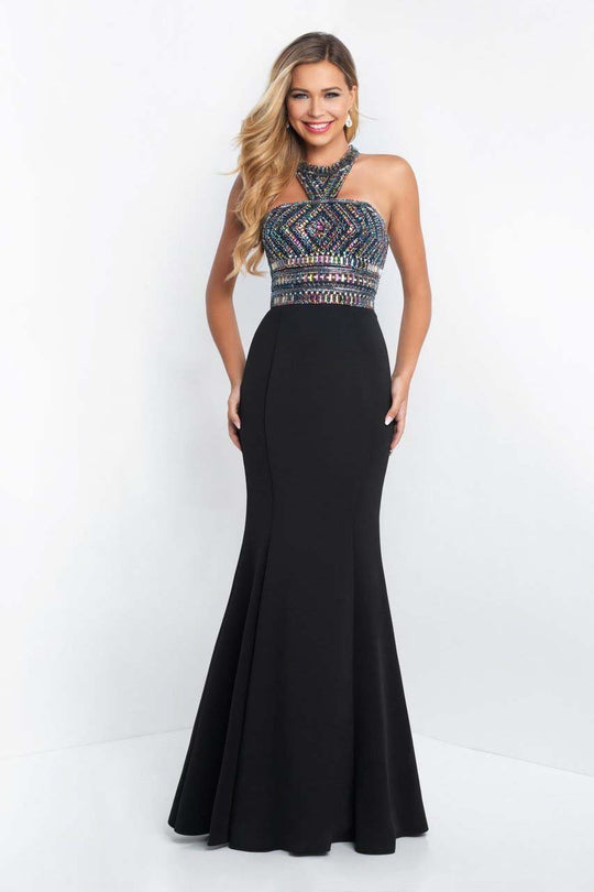 Blush - C1024 Multi-Colored Beaded High Neck Mermaid Gown In Black