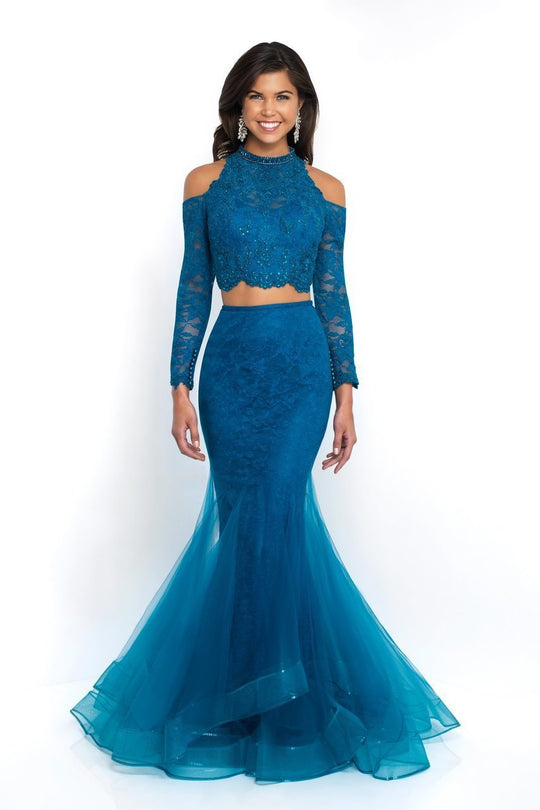 Blush - 11586 Two Piece High Mermaid Dress In Blue